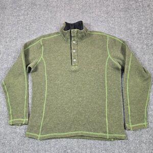 ExOfficio Sweater Mens Medium Green Wool Blend Thermal Mock Neck Henley Pullover